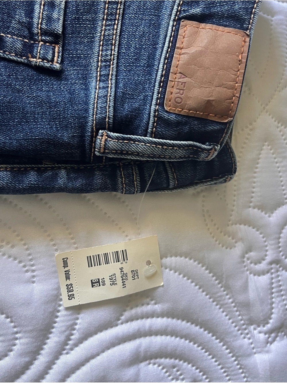 Dark Blue Denim Jeans with Brown Leather Patch